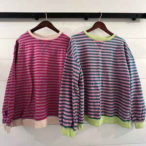 Womens M Oversized Striped Sweatshirt Crewneck Long Sleeve